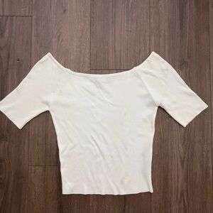 Zara Knit Rib Off-the-Shoulder Crop Top Cream Small S